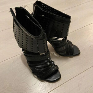 Mimosa  Black Perforated Leather Heels